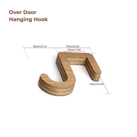 Set of 2 Over Door Hanging Hooks, Portable Single Door Hooks, Oak Wood  Multi-use Hanger 