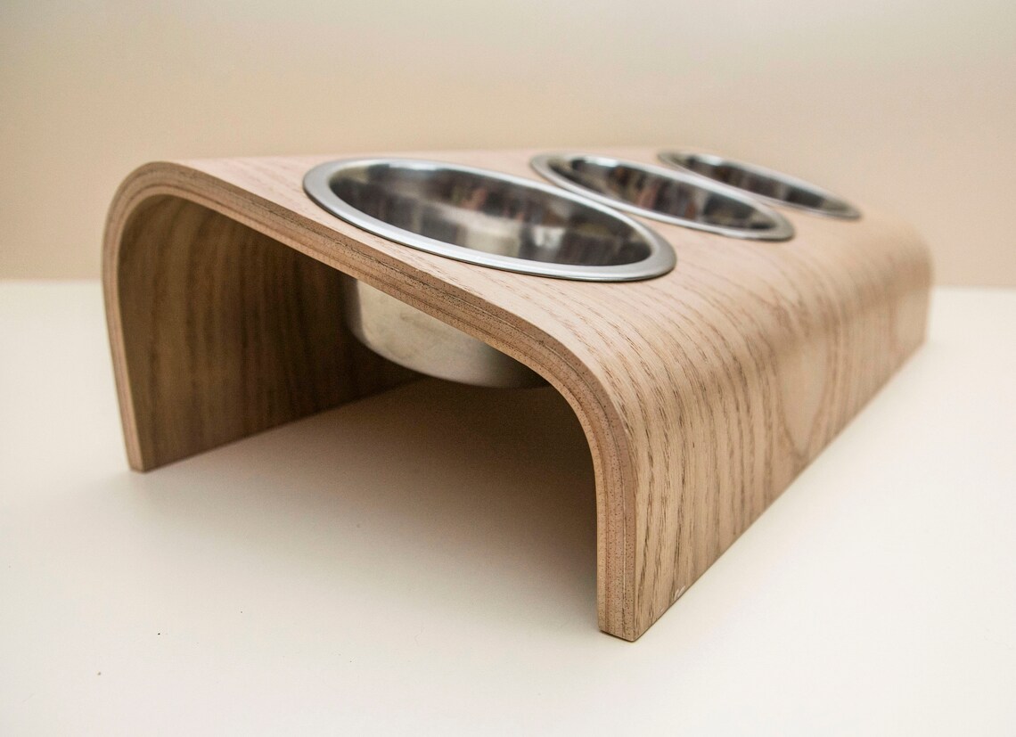 Pet feeding station with 3 bowls Triple small dog feeding Etsy