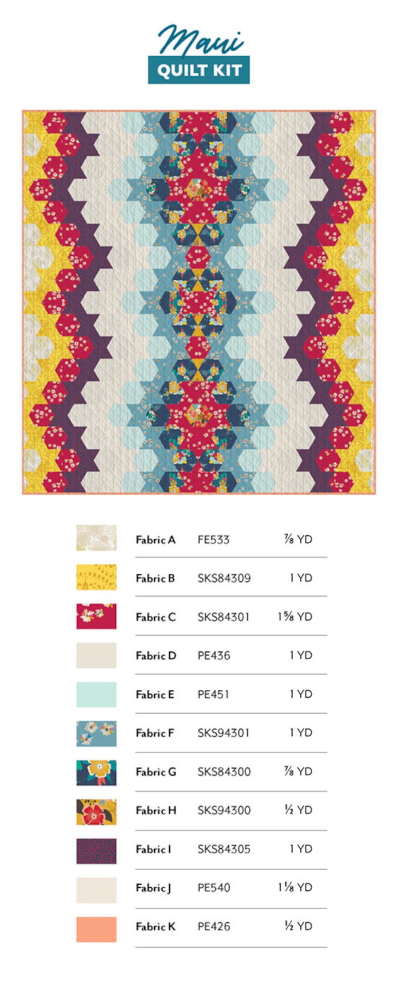 Moui Pattern Maui Quilt Kit/ Art Gallery Fabrics/ Finished Size 80