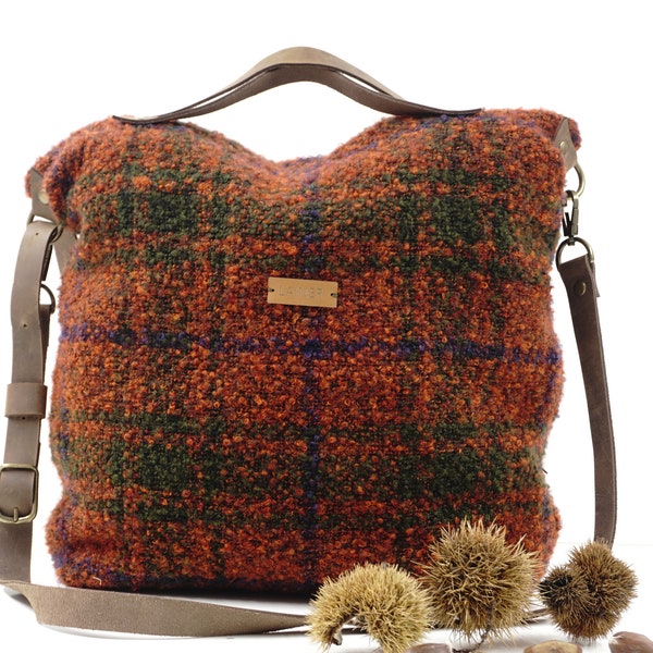 Sac à bandoulière en laine Tweed avec fermeture éclair, sac fourre-tout décontracté en laine légère, grand sac à bandoulière de tous les jours pour ordinateur portable, cadeau pour la Saint-Valentin