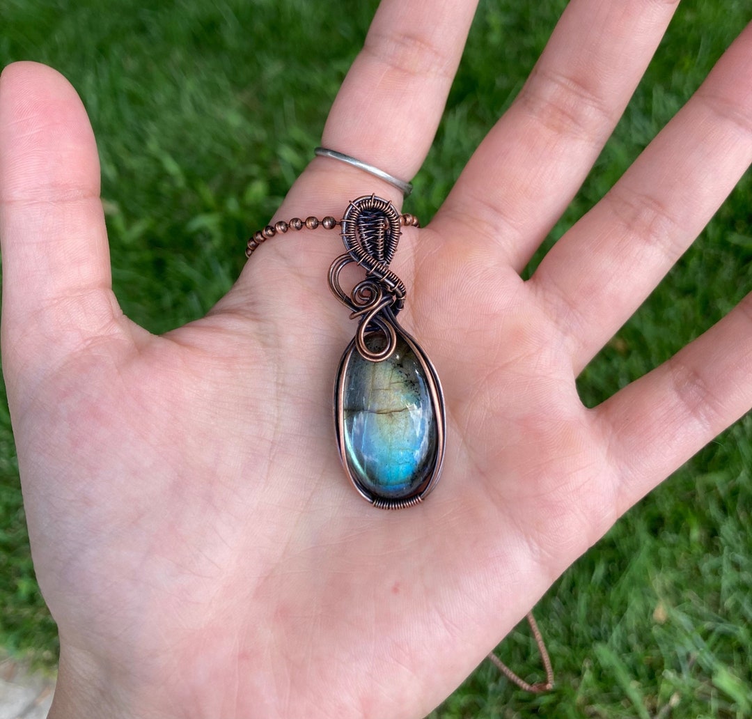 Handmade Copper Wire Wrap Labradorite Necklace Etsy UK