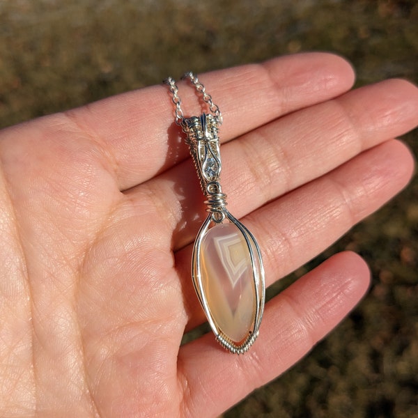 Wire Wrapped Silver Iris Agate Necklace