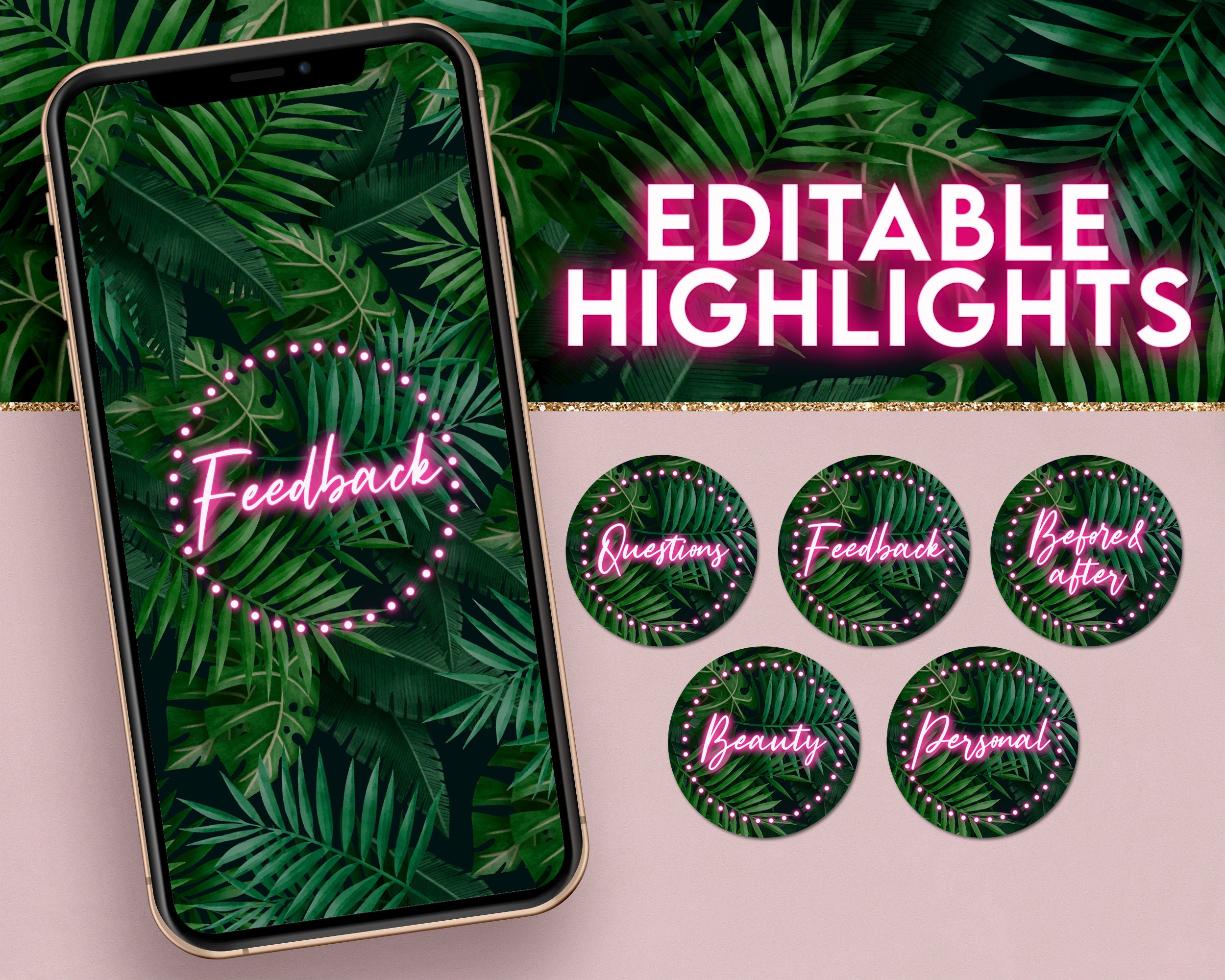 Neon Instagram Highlights, Tropical IG story highlight covers, Pink E…