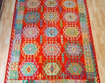 Vintage Afghan Maimana classic design hand made flat woven kilim.