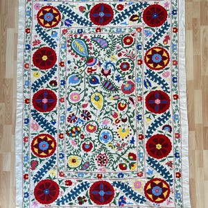 Suzani Silk Embroidered bed cover and wall hanging.