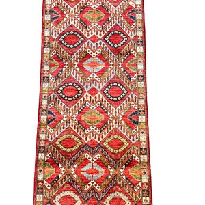 Kazak Oriental Hand knotted wool area Rug Runner.
