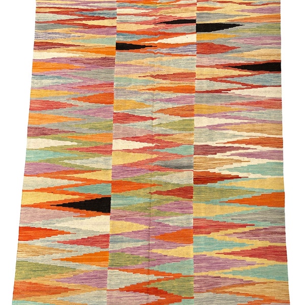 Contemporary design hand made flat woven wool kilim.