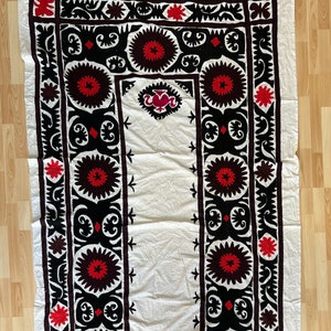 Vintage Samarkand Suzani Silk Embroidered bed cover and wall hanging.