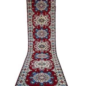 Kazak Oriental Hand knotted wool area Rug Runner.