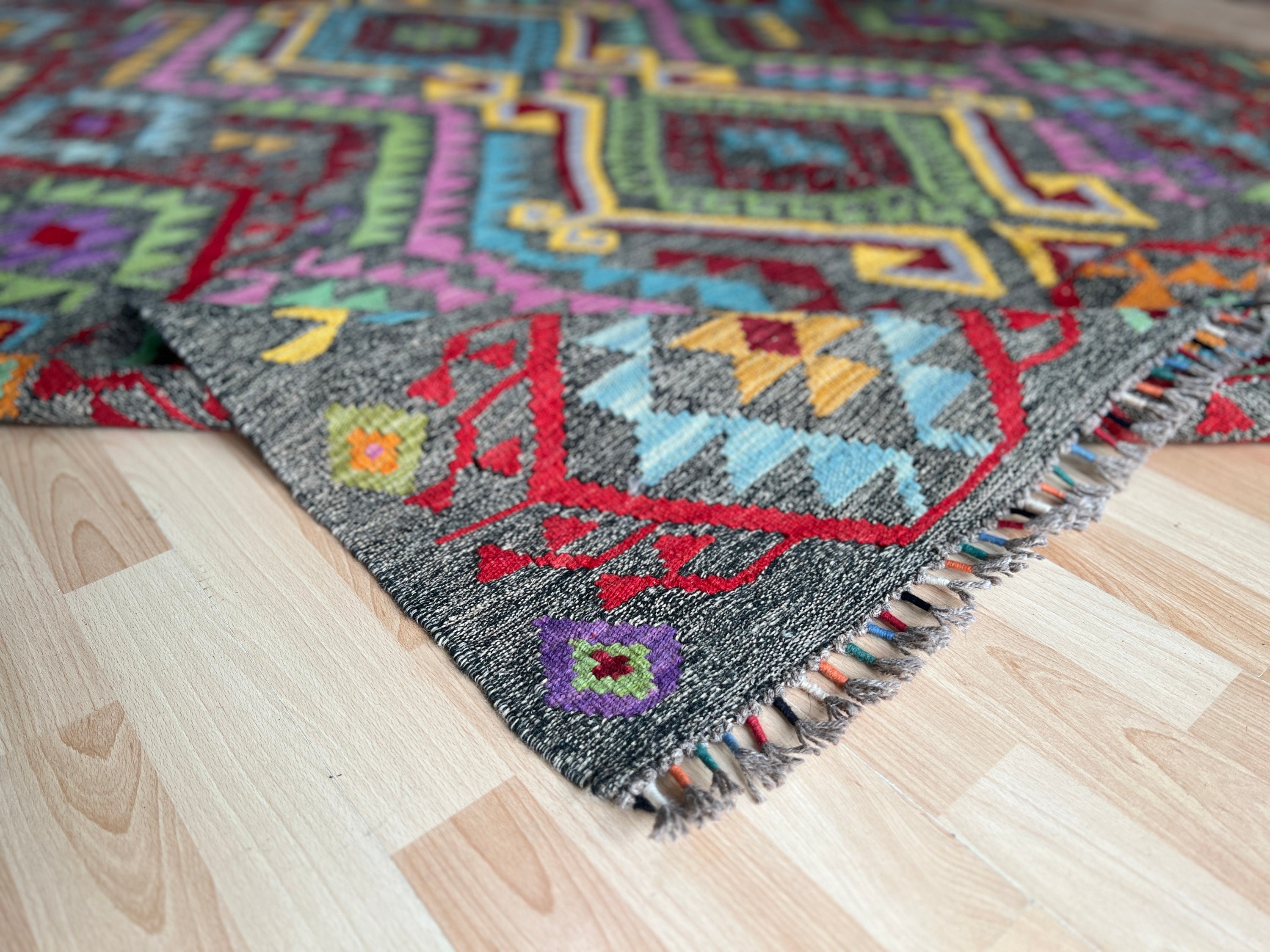 アフガニスタンのマイマナの手作り平織りキリム。 - Etsy 日本