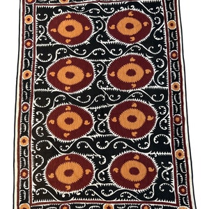 Vintage Samarkand Suzani Silk Embroidered bed cover and wall hanging.