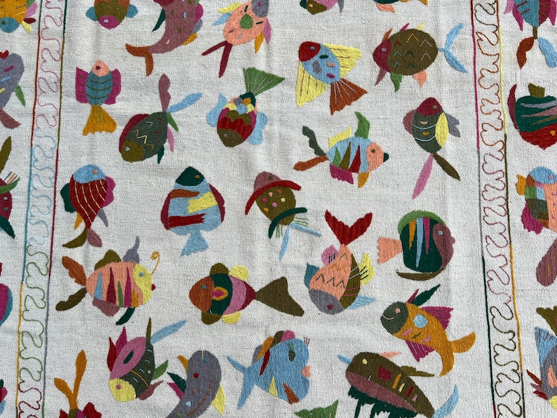 Kilim Fish Rug Embroidered Fish Design Suzani Hand Woven Kilim Rug. - Etsy