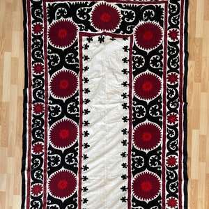 Vintage Samarkand Suzani Silk Embroidered bed cover and wall hanging.