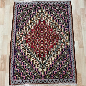 Vintage Seena Kurdi Area size rug kilim.