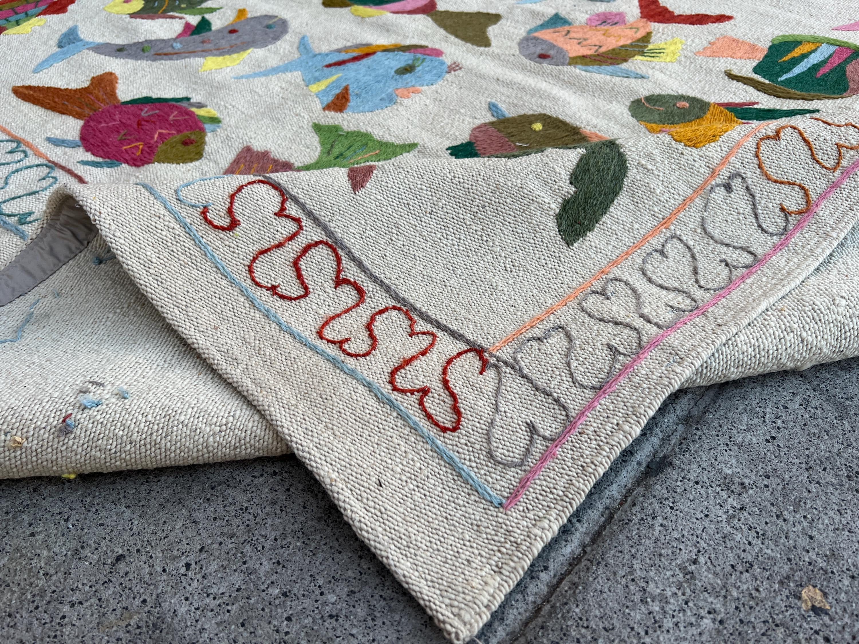 Kilim Fish Rug Embroidered Fish Design Suzani Hand Woven Kilim Rug. - Etsy