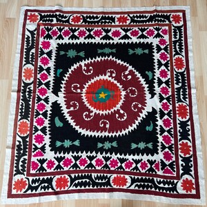 Vintage Samarkand Suzani Silk Embroidered bed cover and wall hanging.