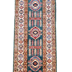 Kazak Oriental Hand knotted wool area Rug Runner.