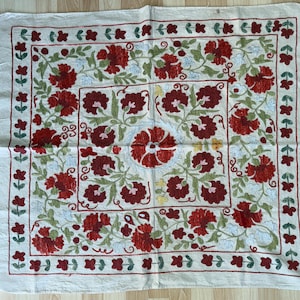 Suzani Silk Embroidered bed cover and wall hanging. 100x100cm.
