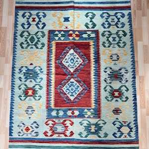Classic Afghan Maimana classic design hand made flat woven kilim.