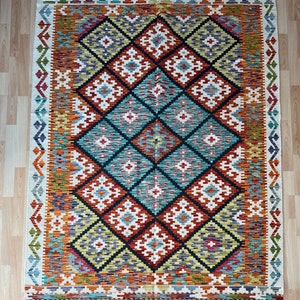 Classic Afghan Maimana classic design hand made flat woven kilim.