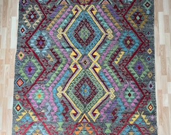 アフガニスタンのマイマナの手作り平織りキリム。 - Etsy 日本