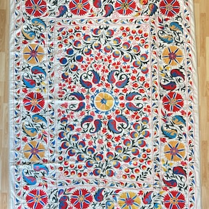 Suzani Silk Embroidered bed cover and wall hanging.