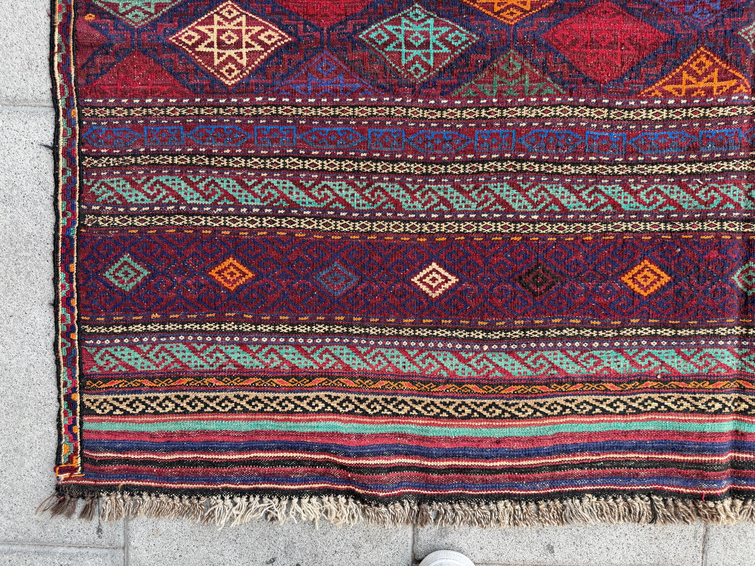 Tapis Kilim Ancien Iran Senneh : 1.27 X 2.98 Mètres