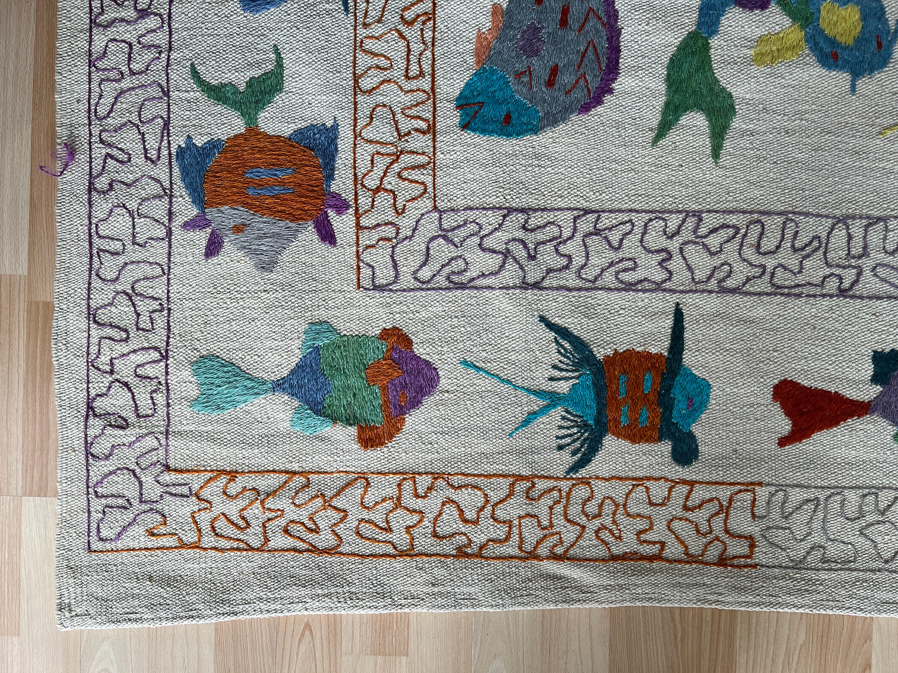 Embroidered Suzani Kilim Rug: Handmade Fish Design, 9.2x6.7 Ft - Etsy