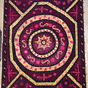 Suzani Silk Embroidered bed cover and wall hanging.