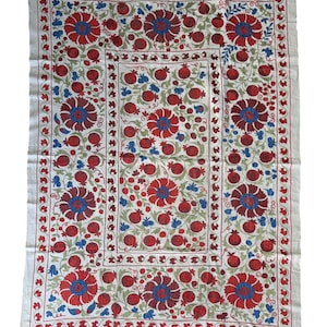Suzani Silk Embroidered bed cover and wall hanging. 200x150cm.
