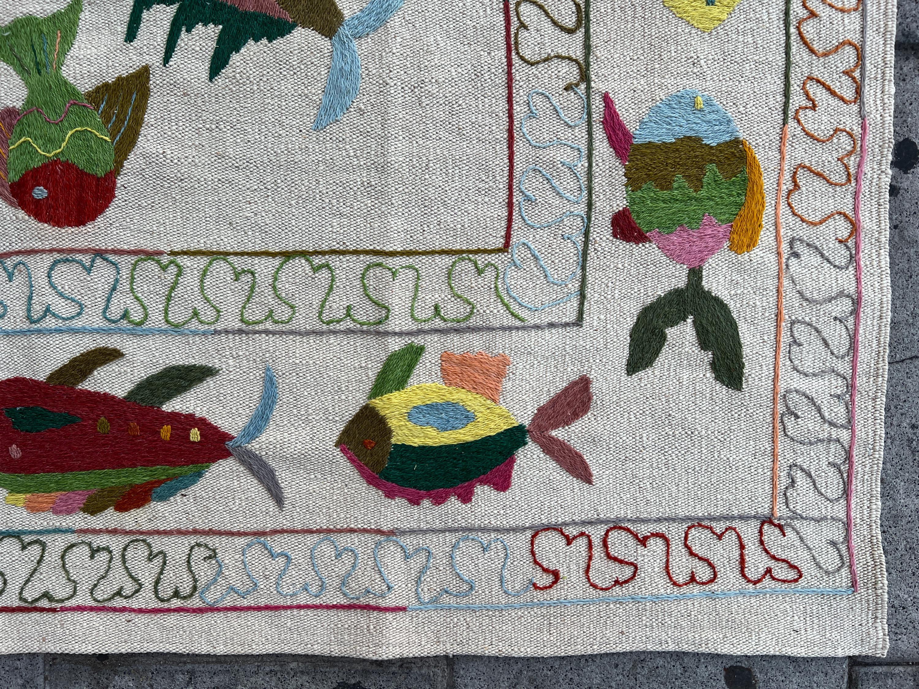 Kilim Fish Rug Embroidered Fish Design Suzani Hand Woven Kilim Rug. - Etsy