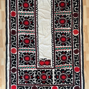 Vintage Samarkand Suzani Silk Embroidered bed cover and wall hanging.