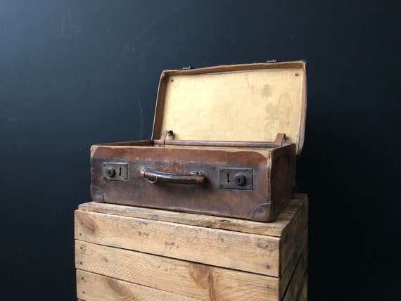Vintage Leather Suitcase, large vintage suitcase,