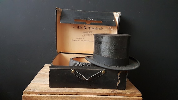 Steampunk hat and hat box, authentic Black Silk Ha