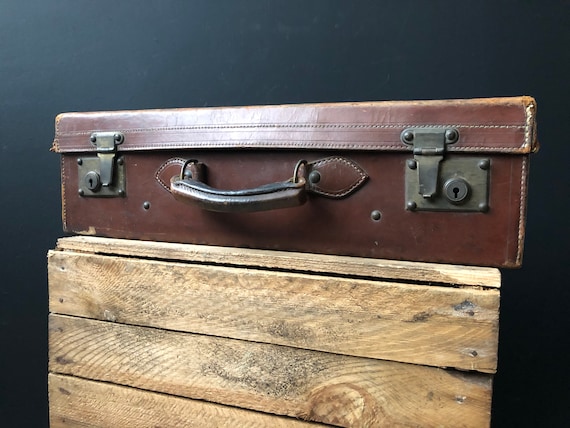 Vintage Leather Suitcase, large vintage suitcase,