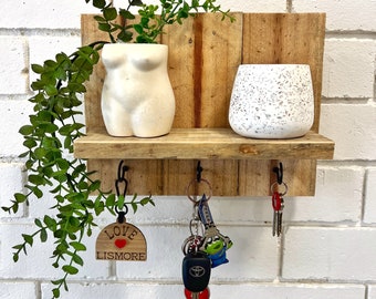 Floating Shelf with Hanging Hooks - Recycled and Reclaimed Timber