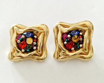 vintage jacky clip-on earrings from g gold metal rhinestones.