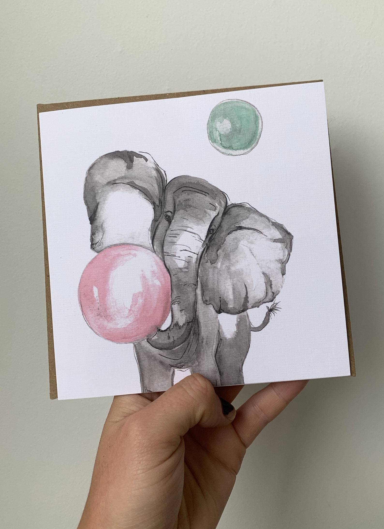Elephant Greetings Card Elephant Bubble Gum Design Etsy