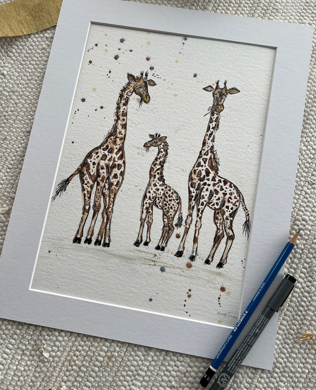Hand Painted Original, A4 Giraffe Nursery Painting, Giraffe Wall Art