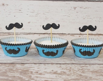 Mustache party cupcake toppers first birthday party cupcake toppers mustache cupcake liners top circus mustache cupcake liners muffin cup