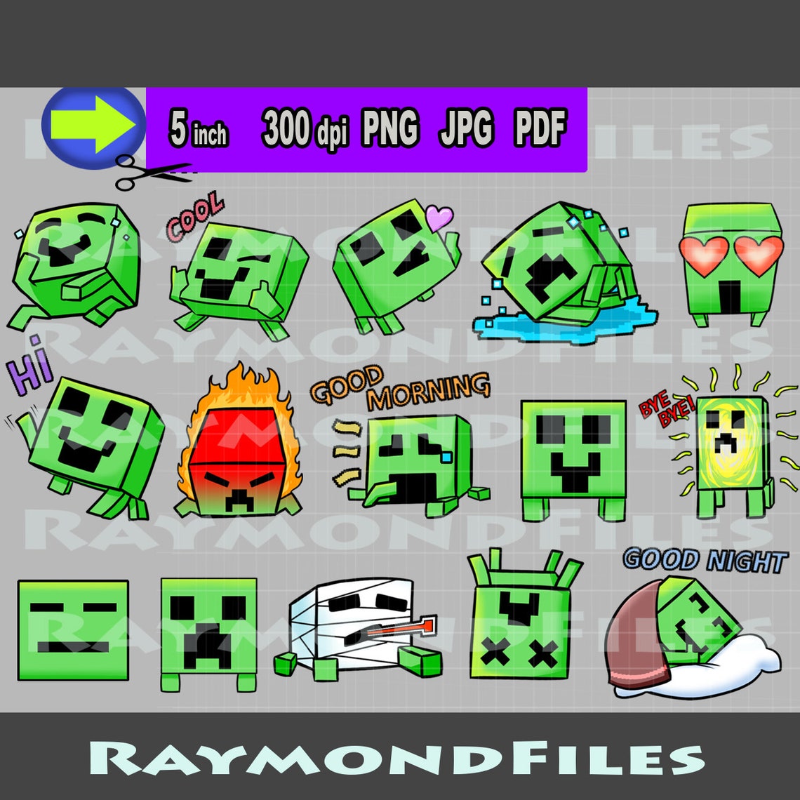 15 Emoji png emoji smiley faces creeper files png jpg pdf Etsy