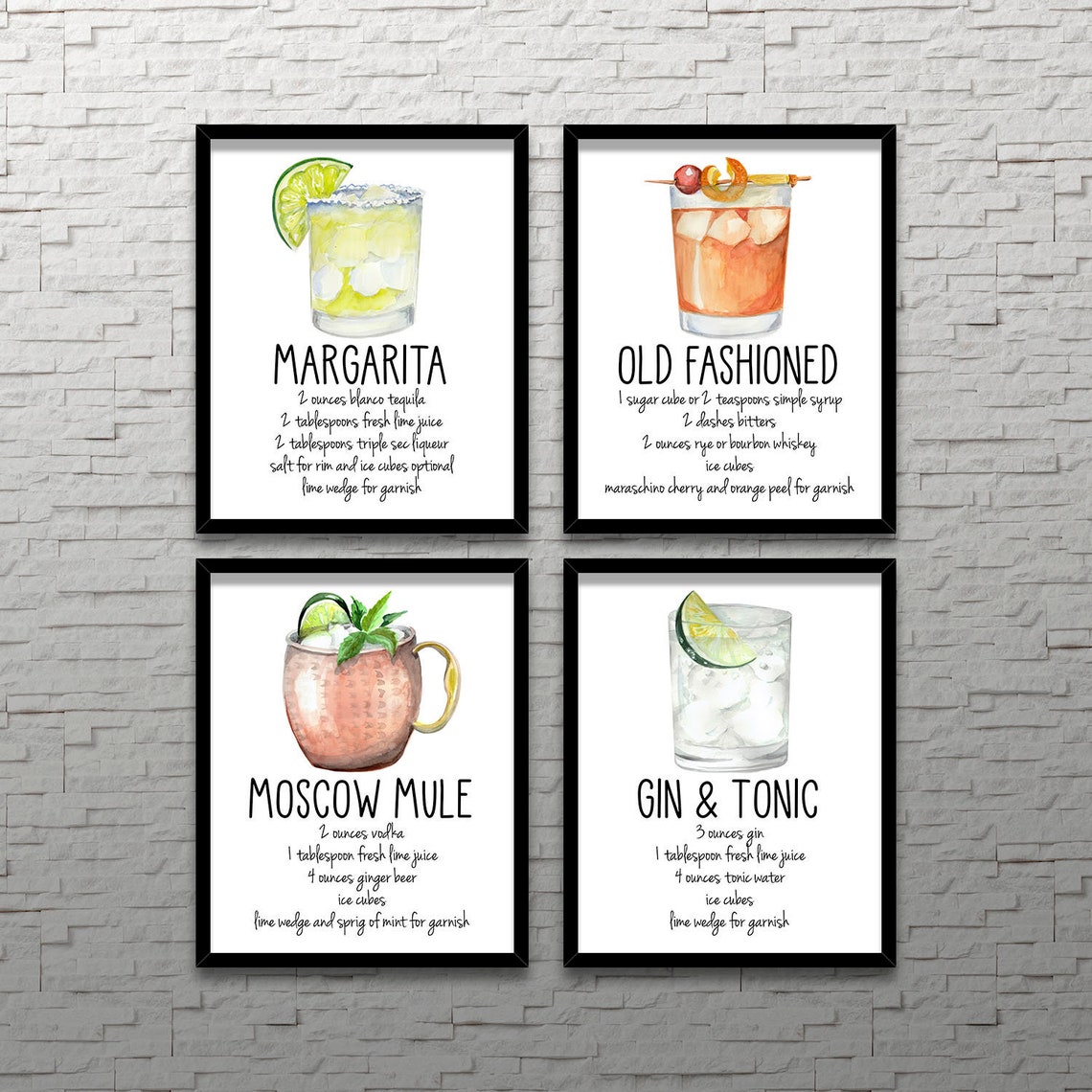 Bar Decor Kitchen Posters Wall Art Prints Set of 4 Printable Etsy
