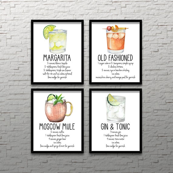 Cocktail Recipe Art Classic Cocktail Print Old Fashioned Cocktail Print ...