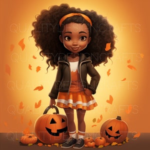 I bambini cadono Halloween Black Girl Magic Melanin Black Woman PNG Afro Fashion ragazza African American clipart Planner Tshirt Tumbler Sublimazione