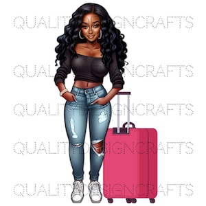Pegar Voos Boneca de Viagem Menina Negra Magia Melanina Mulher Negra PNG Afro Moda Afro-Americana clipart Planejador Camiseta Tumbler Sublimação