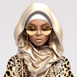 Transparente linda garota negra melanina mágica mulher negra PNG hijab moda afro-americana clipart planejador camiseta tumbler sublimação