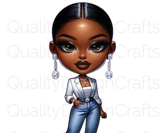 Beautiful Fashionista Black Girl Magic Doll Melanin Woman PNG Afro Fashion girl African American clipart Planner Tshirt Tumbler Sublimation