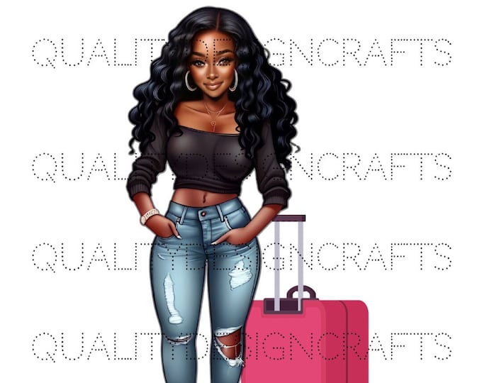 Catch Flights Travel Doll Black Girl Magic Melanin Black Woman PNG Afro Fashion African American clipart Planner Tshirt Tumbler Sublimation