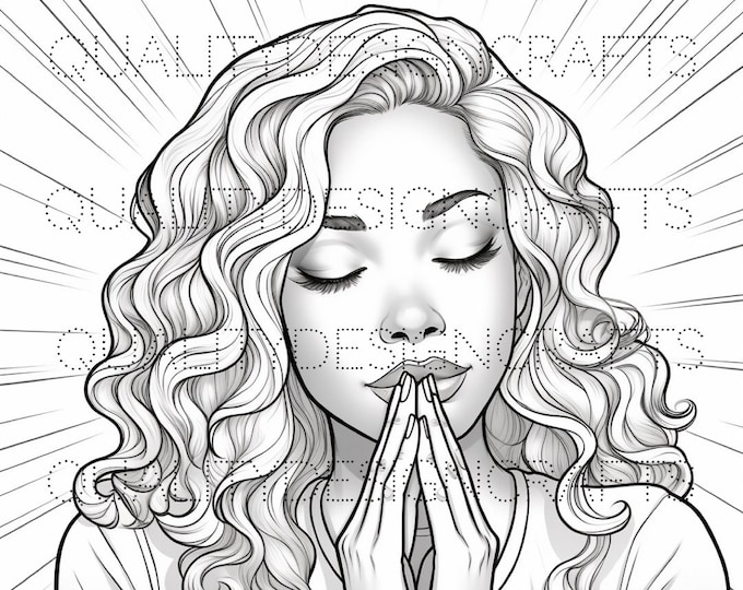 Prayer Coloring Page Black Girl Magic Melanin Woman PNG Afro Fashion girl African American clipart PNG Planner Tshirt Tumbler Sublimation