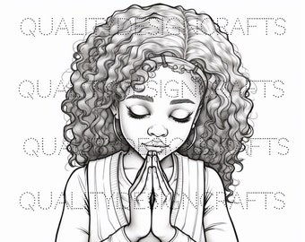 Prayer Coloring Page Black Girl Magic Melanin Woman PNG Afro Fashion ...